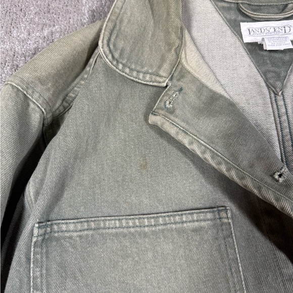 Vintage Lands End Green Stone Washed Y2K Button Down Chore Jacket Womens Medium - Picture 3 of 9